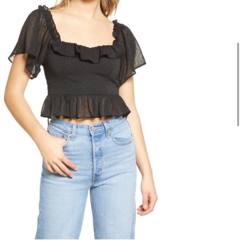 Wayf Menlo Clip Dot Ruffle Chiffon Top